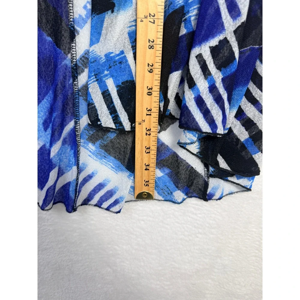 Creation‎ Women Blue Black Abstract Print Open Front Longline Cardigan Size M